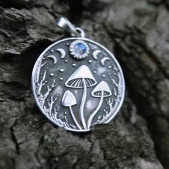 Jewelry - Mushroom moon phases necklace silver Jewelry moonstone crystal gem womans boho